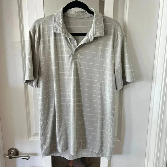 872 Men's Lululemon Striped Polo Size Medium Color Grey White - Picture 2 of 4